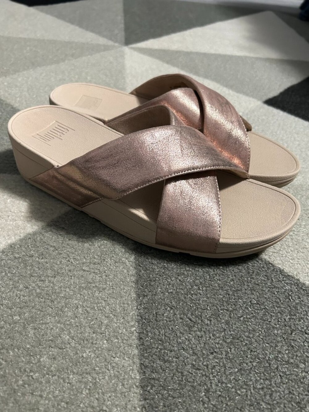 FitFlop Lulu CrissCross Straps Slide Sandals Rose Gold Metallic Women's Size 9